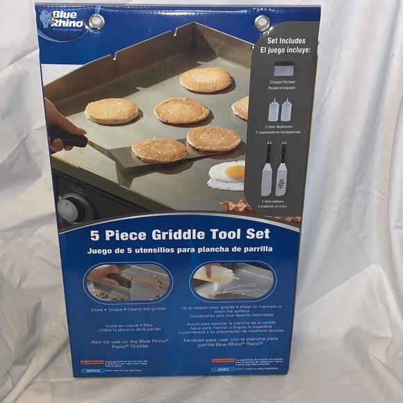 5 Piece Outdoor Griddle Tool Set w/ 2 Spatulas & Scraper Blue Rhino Razor NIB - Picture 5 of 9